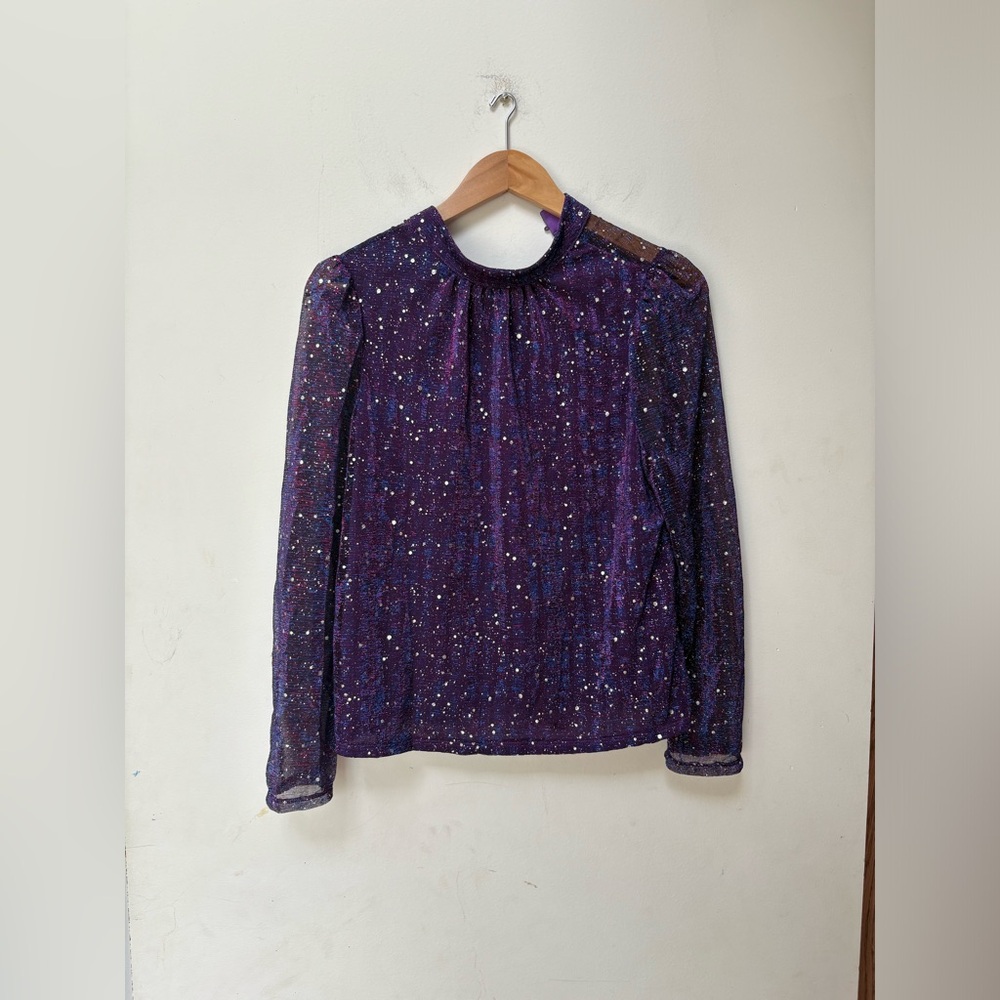 Oyoangle Sparkly Glitter Long Sleeve Mock Neck Blouse